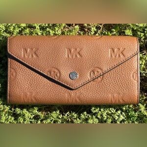 Michael Kors Embossed Logo Envelope Wallet in Cognac